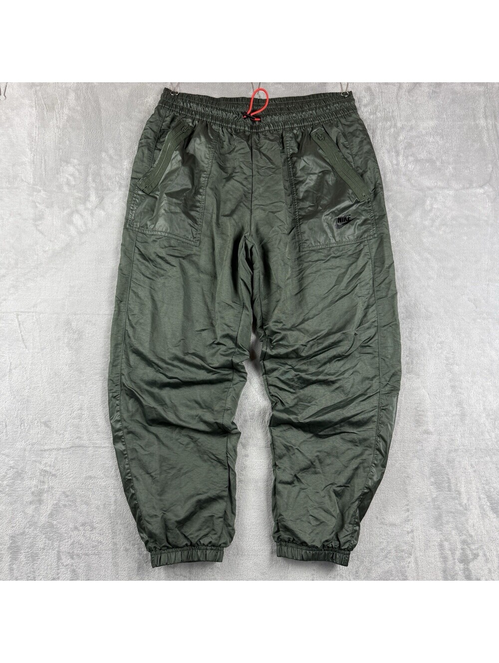 Nike Olive Green Nylon Cargo Track Pants Utility Joggers Men’s Large Zip Pockets
